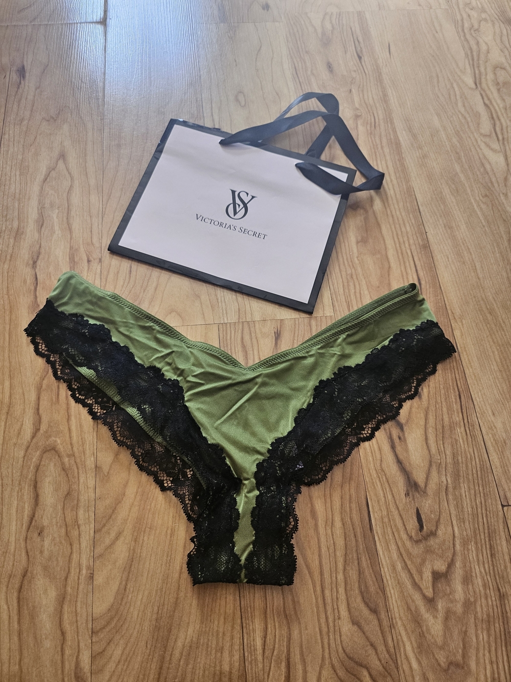 VS Olive Green Silk And Lace Panty